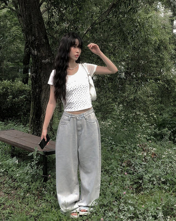 Komi Light Blue Wide Damage Denim Pants